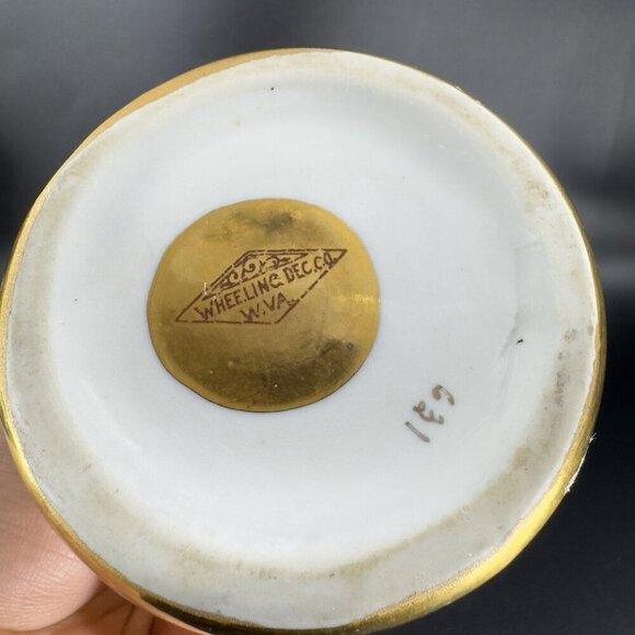 Wheeling Decorating Co Gold Porcelain Vase Floral Textured Pattern Vessel VTG - Picture 6 of 11